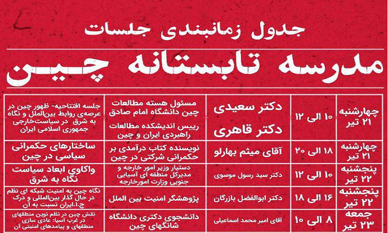 معرفی سرفصل ها و اساتید مدرسه تابستانه چین