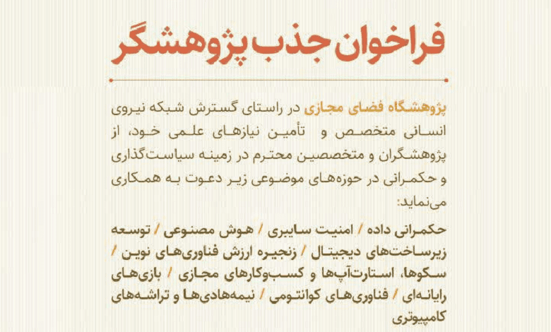 جذب همکار پژوهشی در زمینه های مرتبط با فضای مجازی