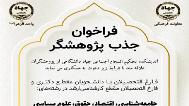 فراخوان جذب پژوهشگر در حوزه علوم انسانی